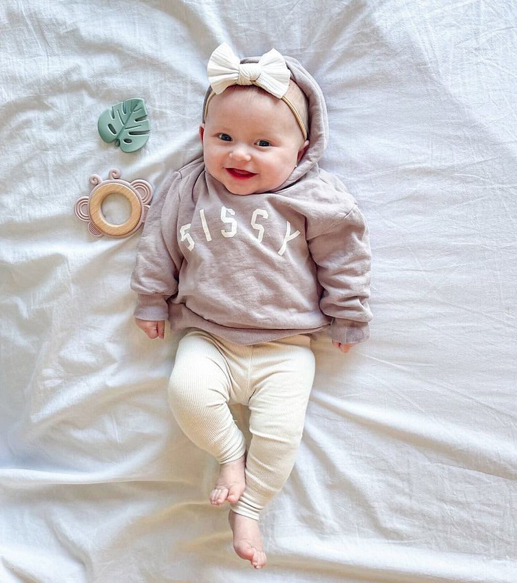 Anneau de dentition feuille verte et lange taupe