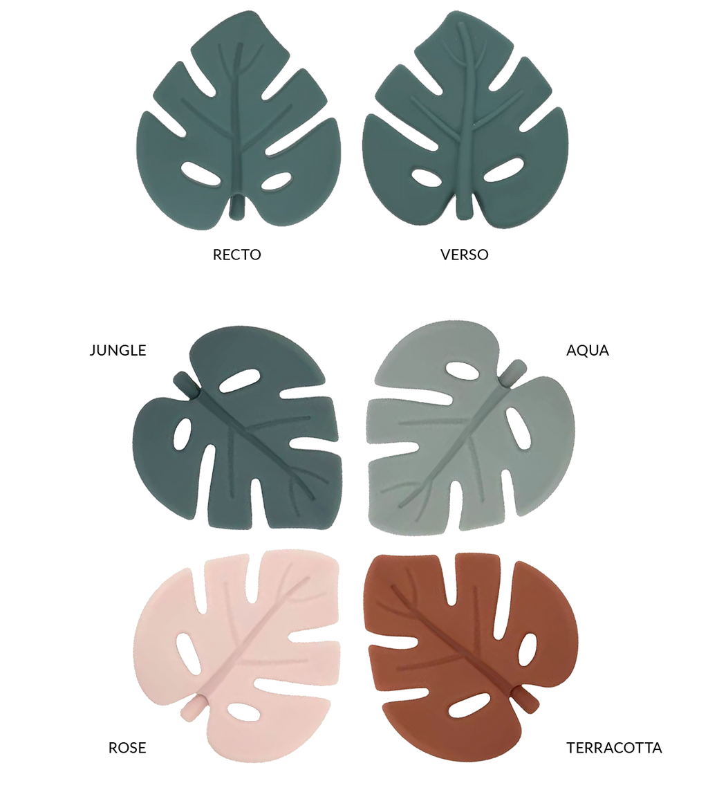 Anneau de dentition feuille aqua et lange taupe