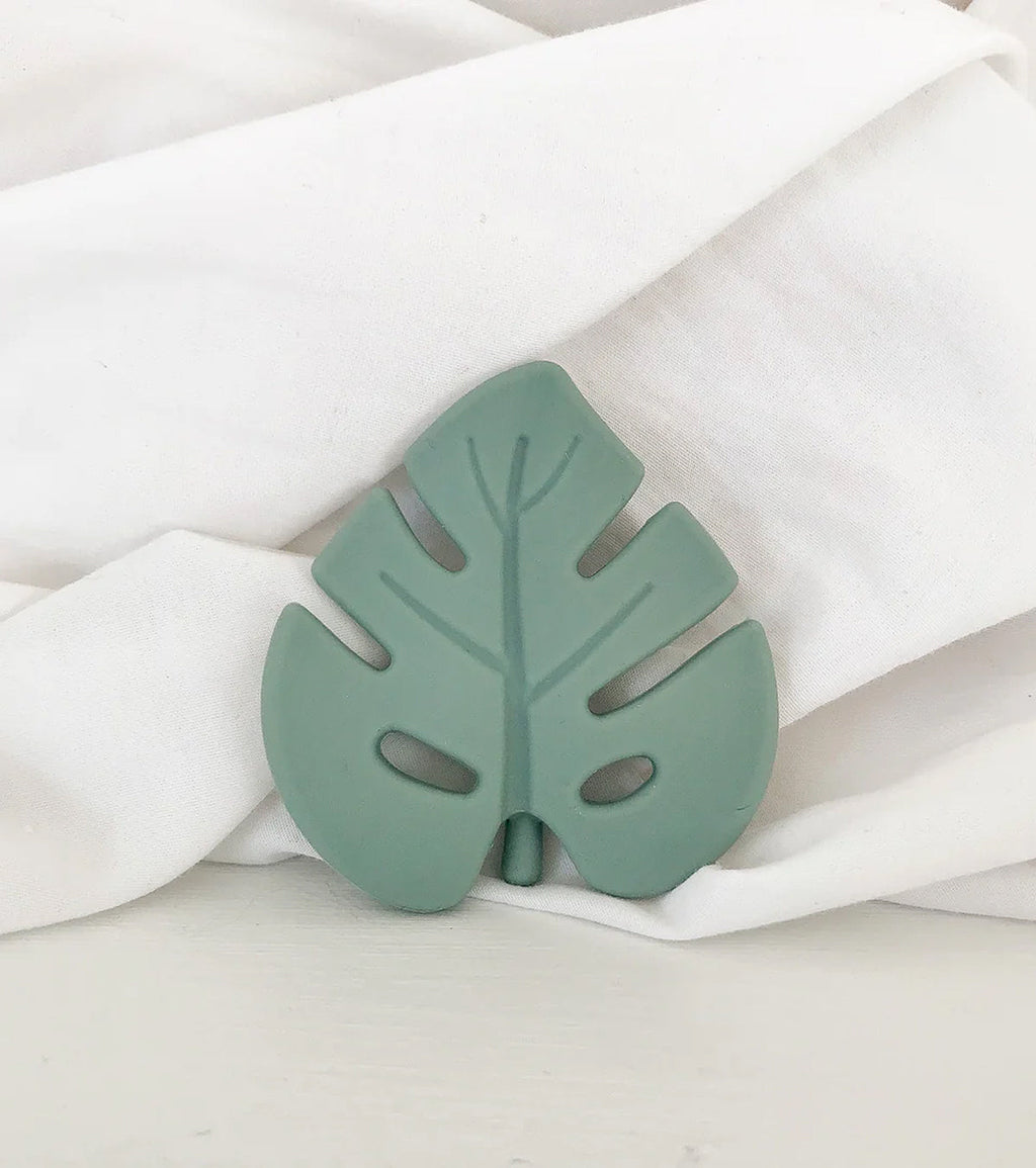 Anneau de dentition feuille aqua et lange taupe