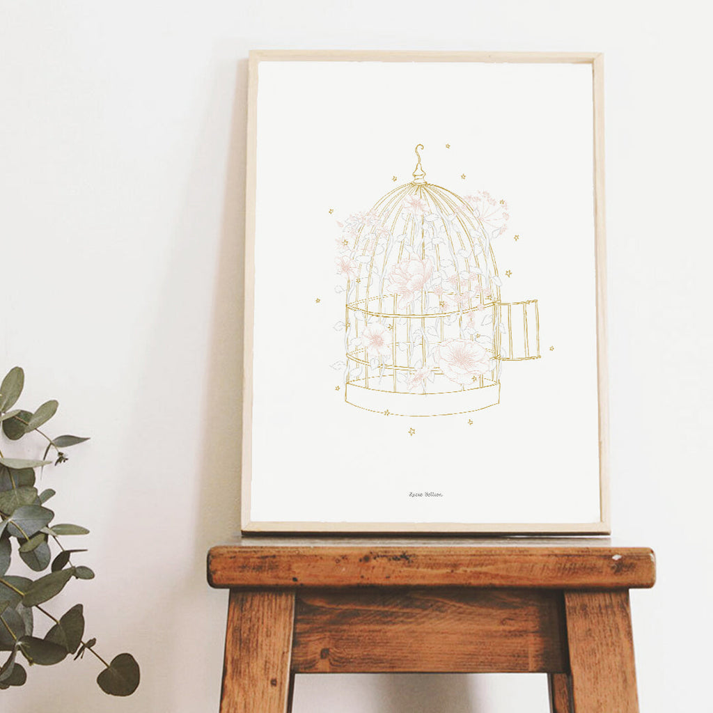 BOTANY - Affiche enfant - Cage et fleurs