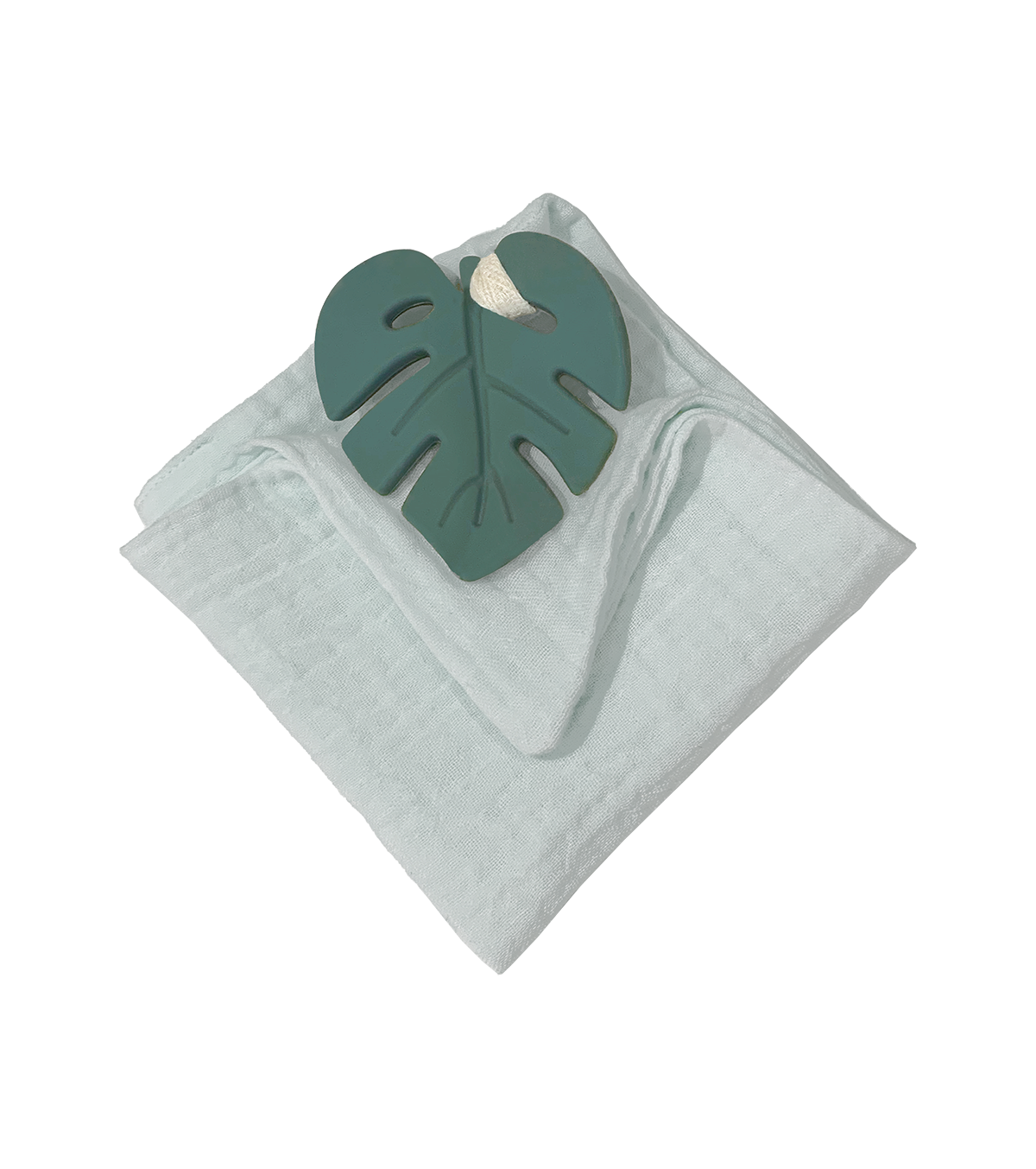 Anneau de dentition feuille verte et lange bleu gris