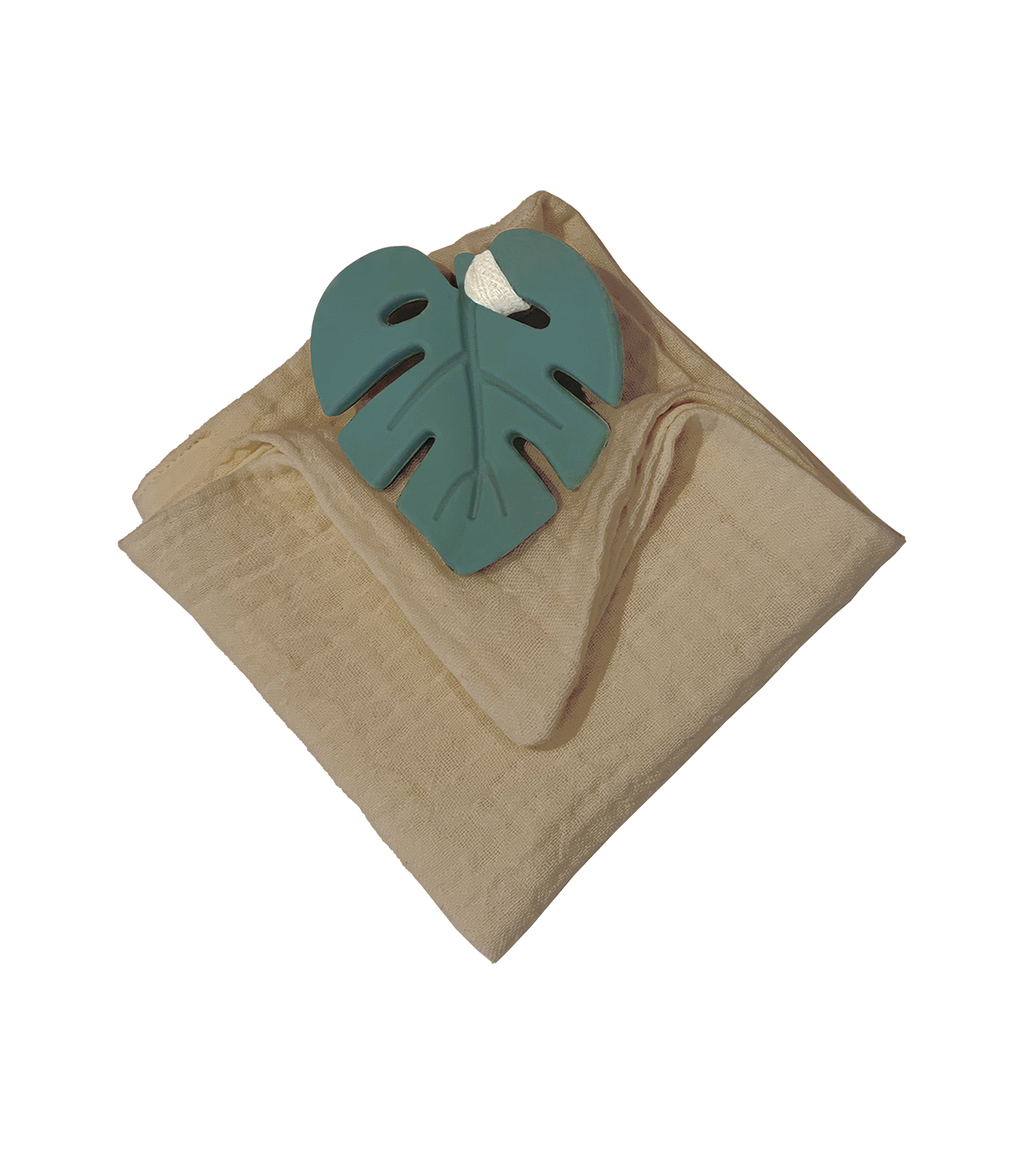 Anneau de dentition feuille verte et lange taupe