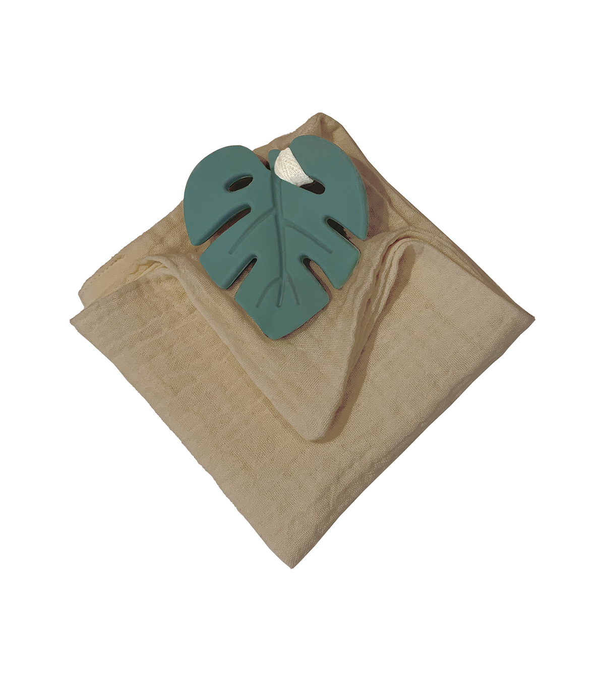 Anneau de dentition feuille verte et lange taupe