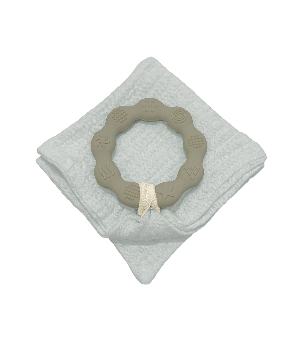 Anneau de dentition vert et lange bleu gris