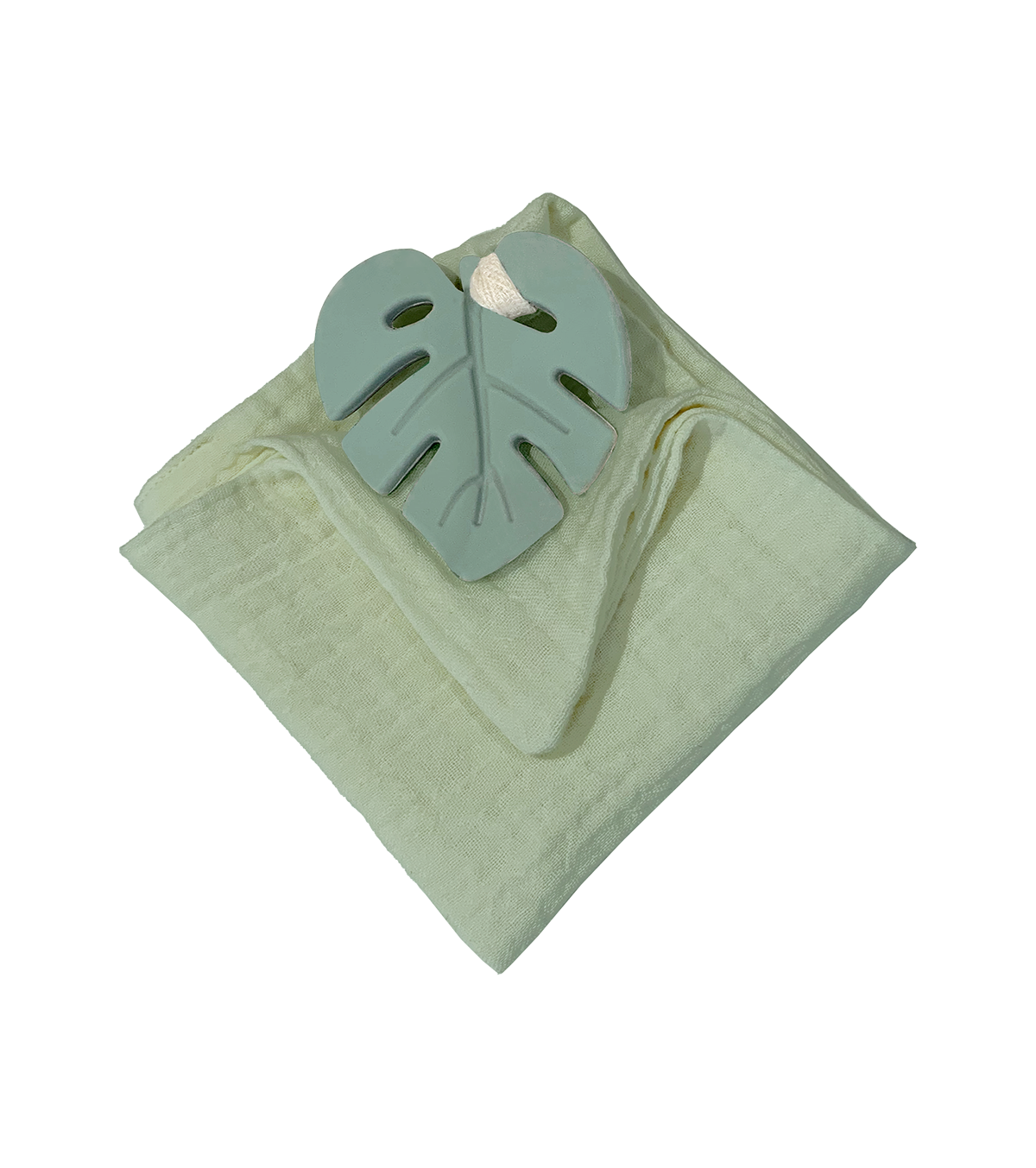 Anneau de dentition feuille aqua et lange vert