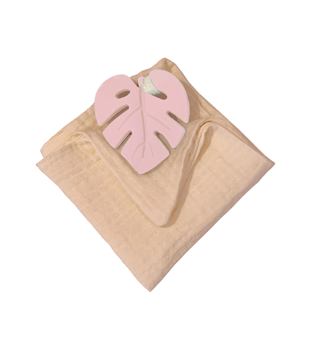 Anneau de dentition feuille rose et lange vieux rose