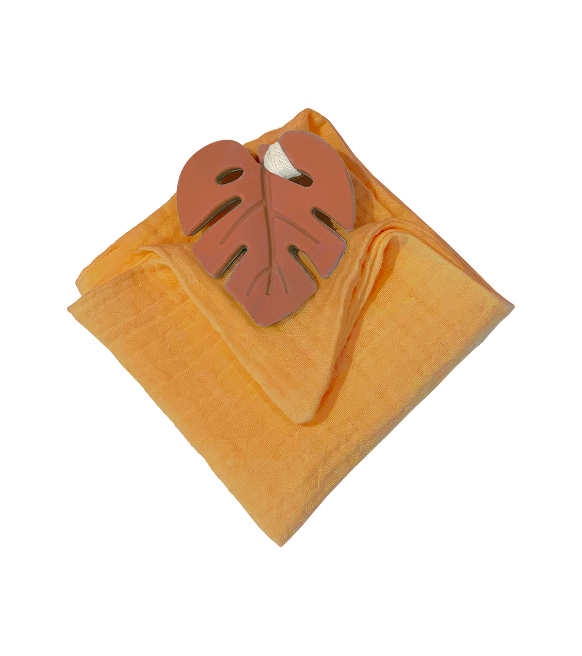 Anneau de dentition feuille terracotta et lange ocre