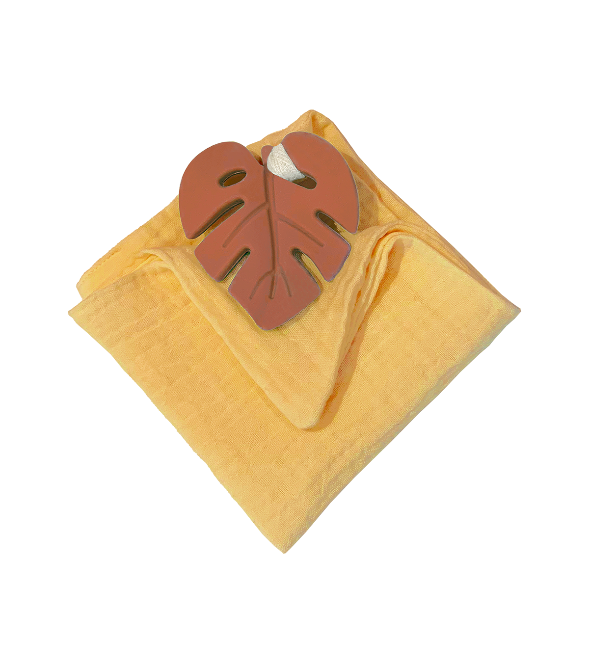 Anneau de dentition feuille terracotta et lange moutarde