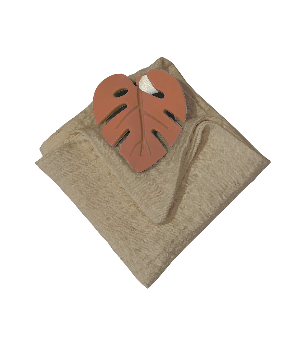 Anneau de dentition feuille terracotta et lange sable