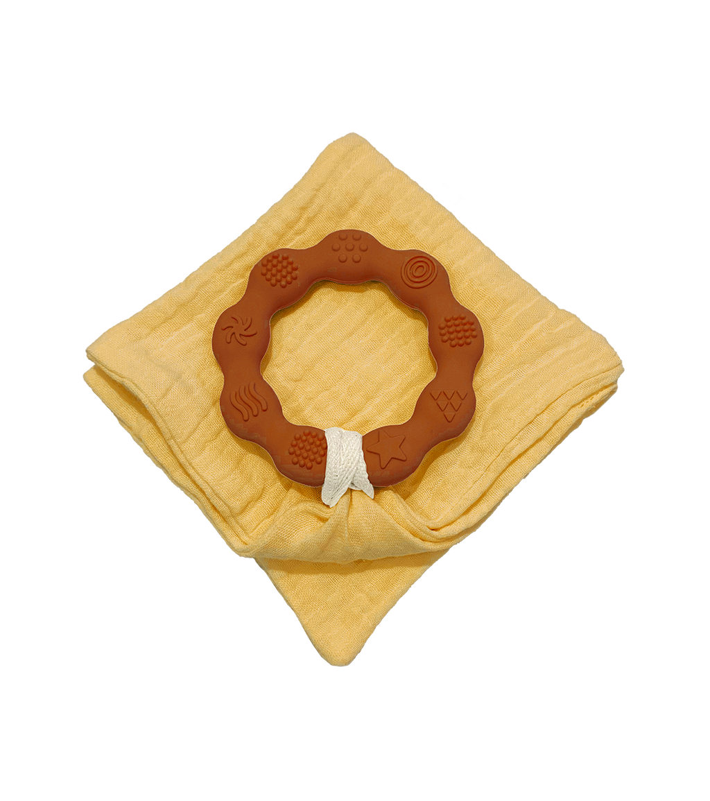 Anneau de dentition marron et lange moutarde