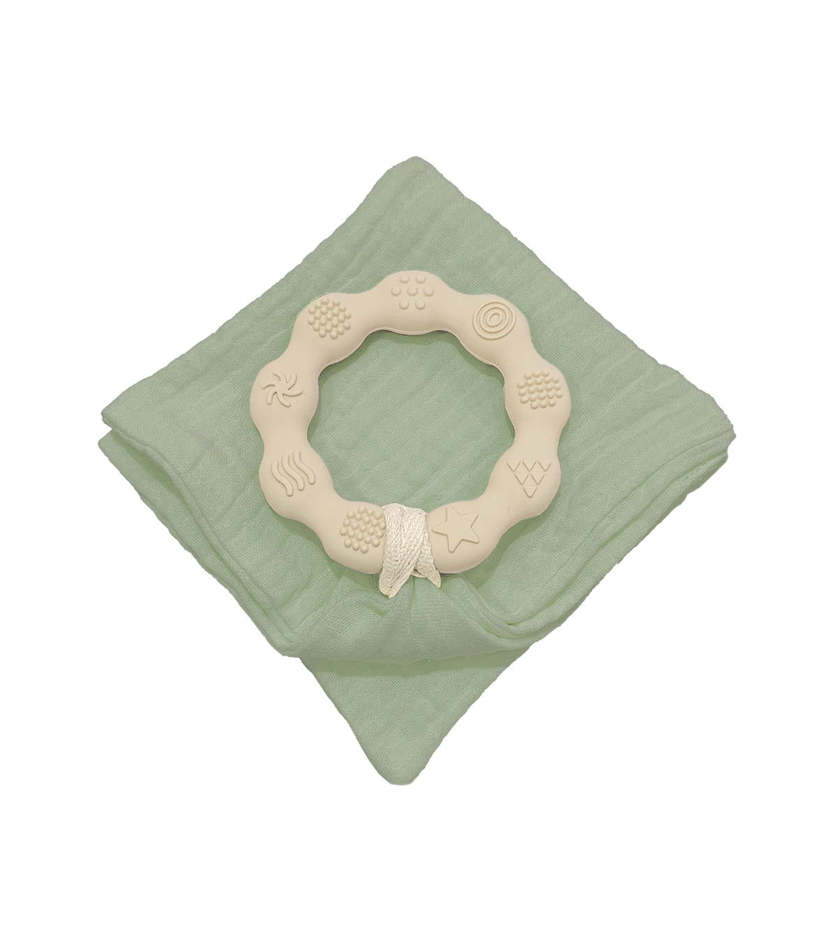 Anneau de dentition beige et lange vert