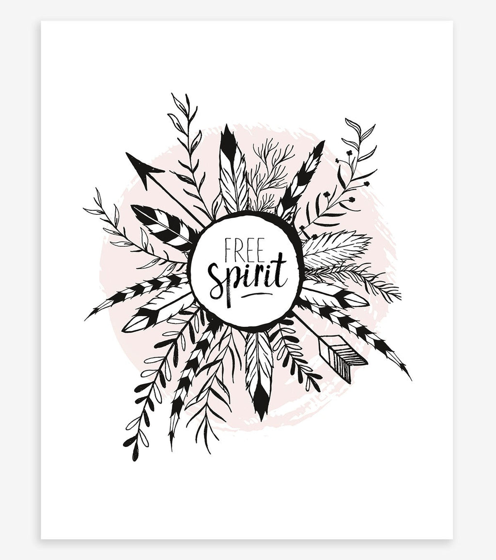 BOHO - Affiche enfant - Plumes et feuilles