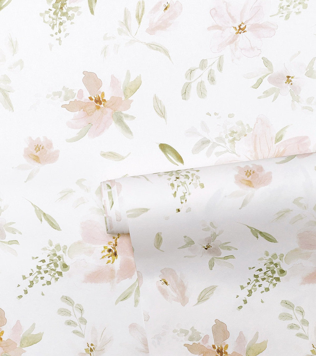 APPOLINE - Papier peint enfant - Motif fleurs à l'aquarelle