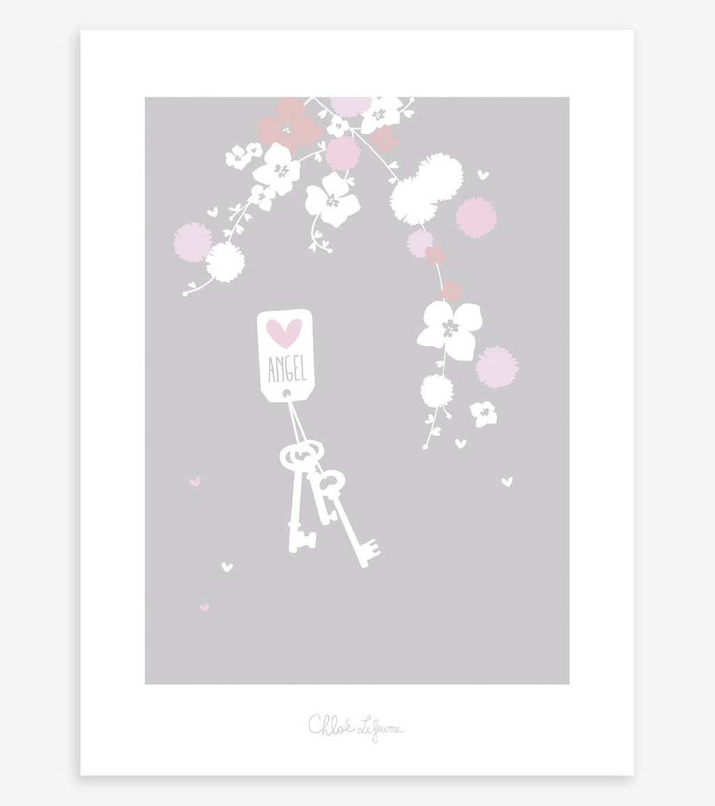 ANGEL - Affiche enfant - Fleurs (rose et blanc)
