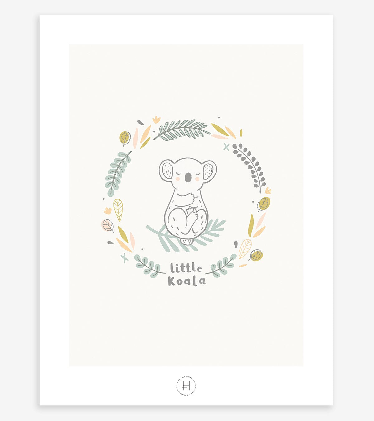 AUSTRALIA - Affiche enfant - Koala et feuilles