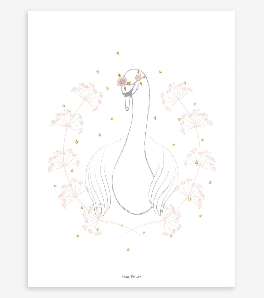 BOTANY - Affiche enfant - Cygne et fleurs