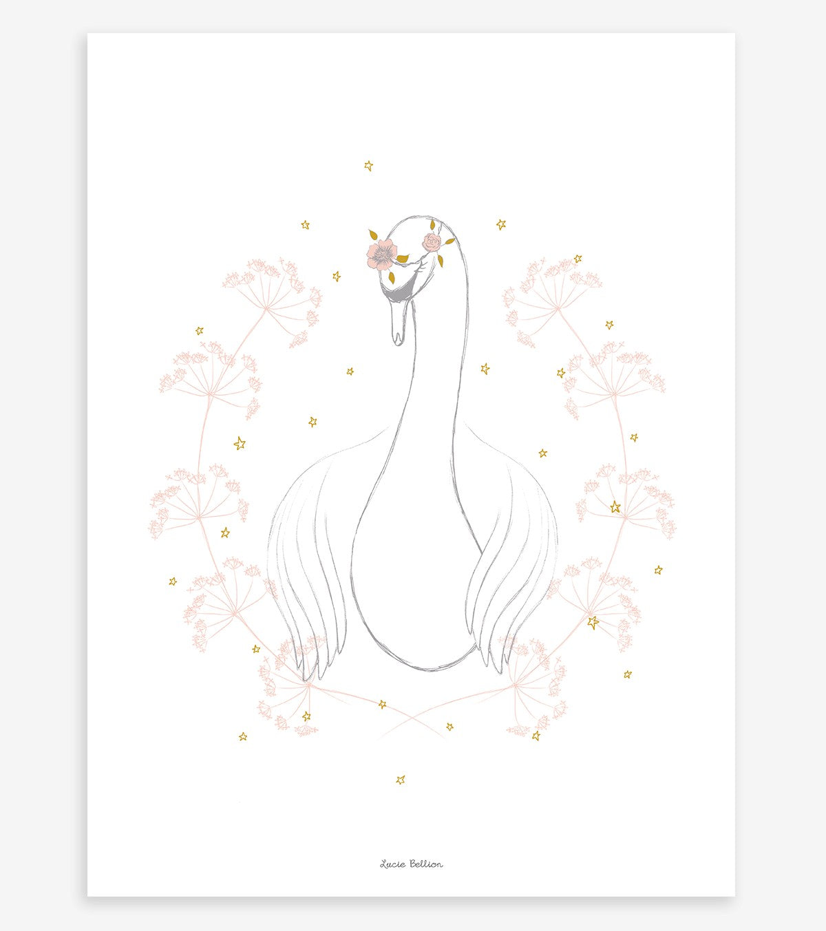 BOTANY - Affiche enfant - Cygne et fleurs