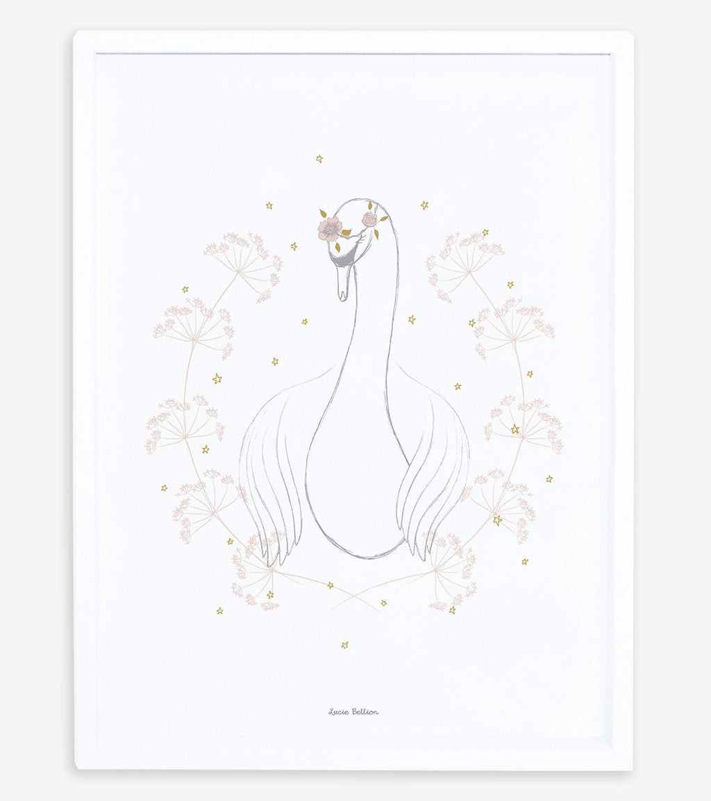 BOTANY - Affiche enfant - Cygne et fleurs