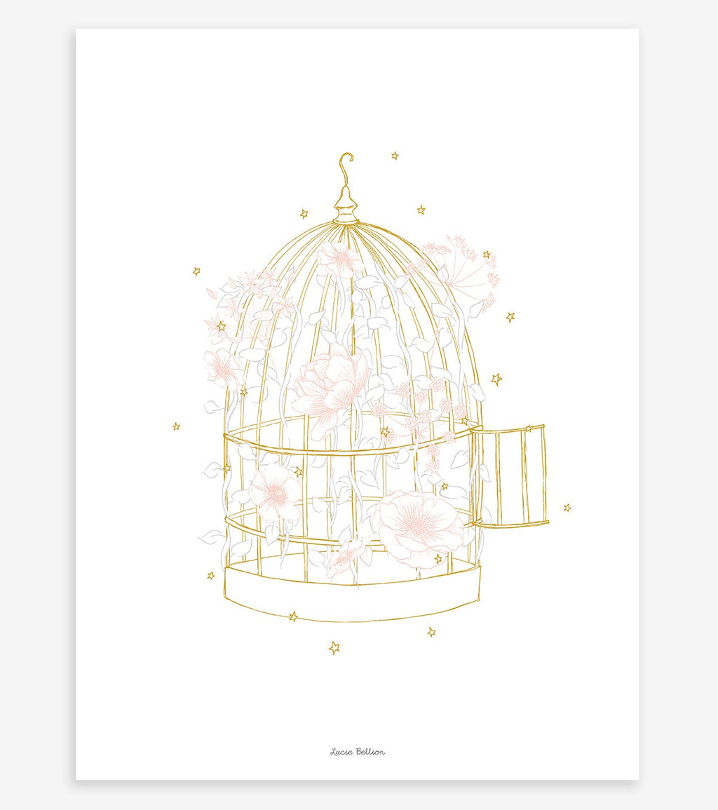 BOTANY - Affiche enfant - Cage et fleurs