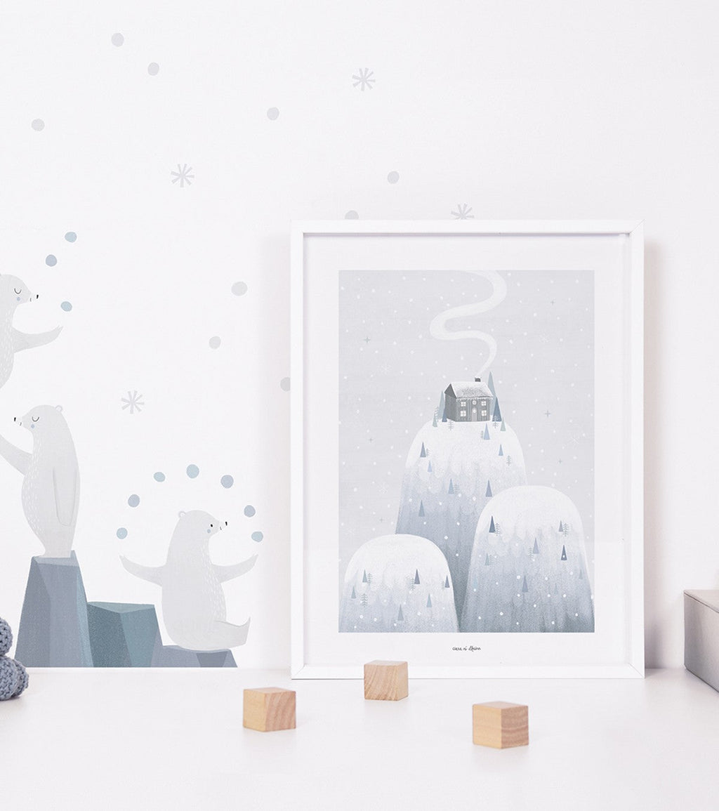 ARTIC DREAM - Affiche encadrée enfant - Village sur la banquise