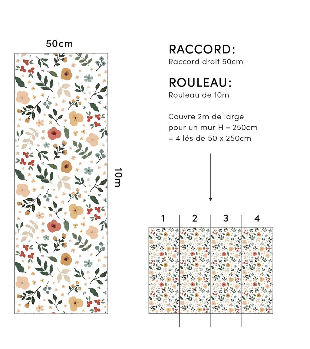 BLOEM - Papier peint enfant - Motif fleurs et feuilles