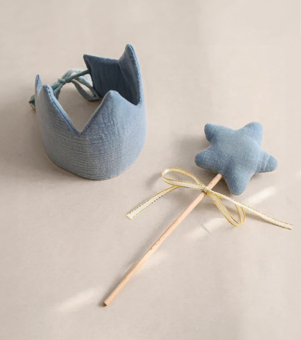 Déguisement - Couronne et baguette magique, bleu - Magicien