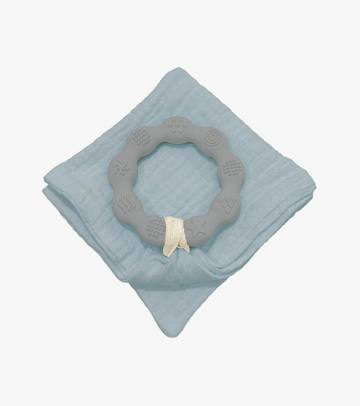 Anneau de dentition gris et son lange