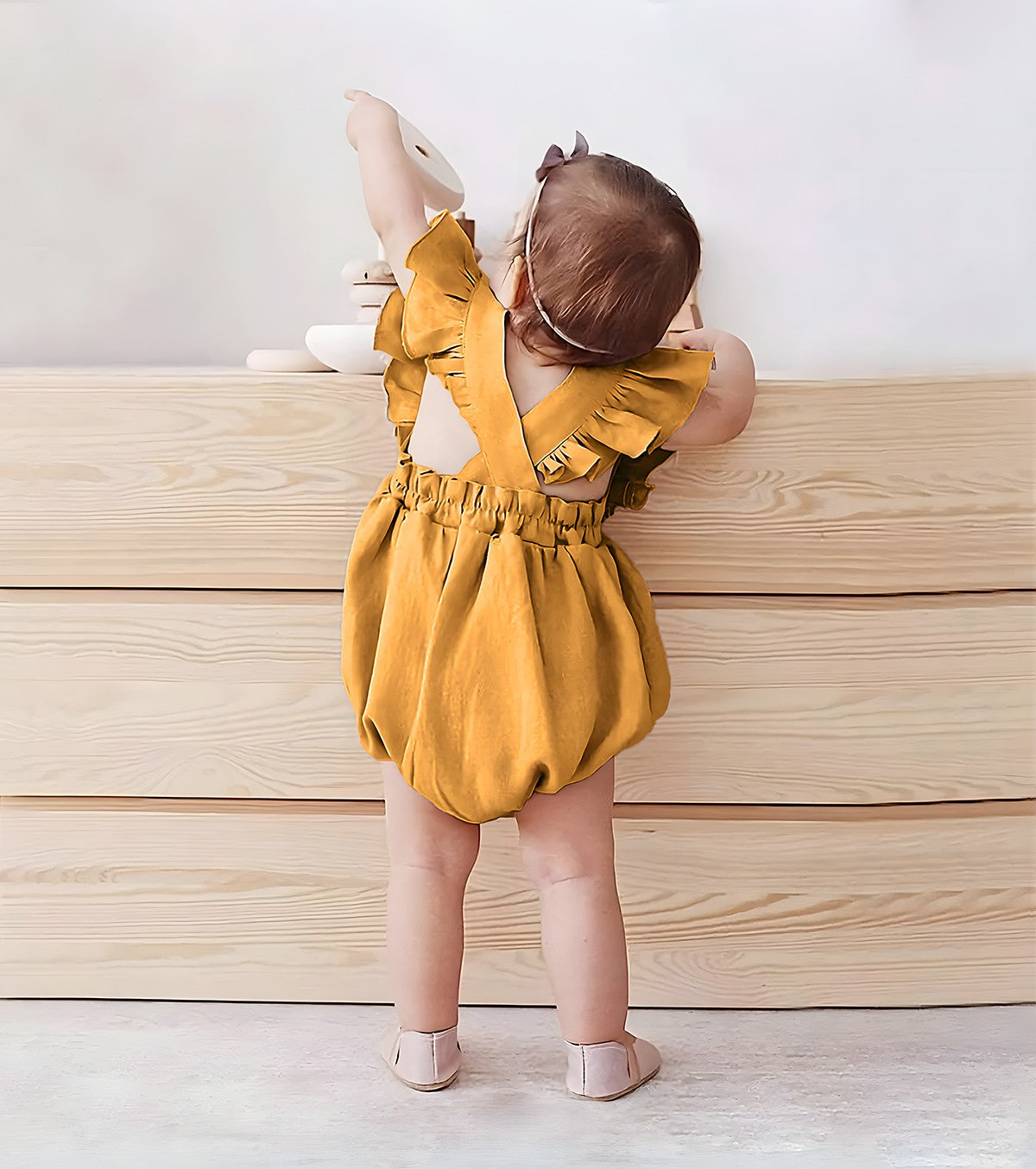 Barboteuse à volants - moutarde