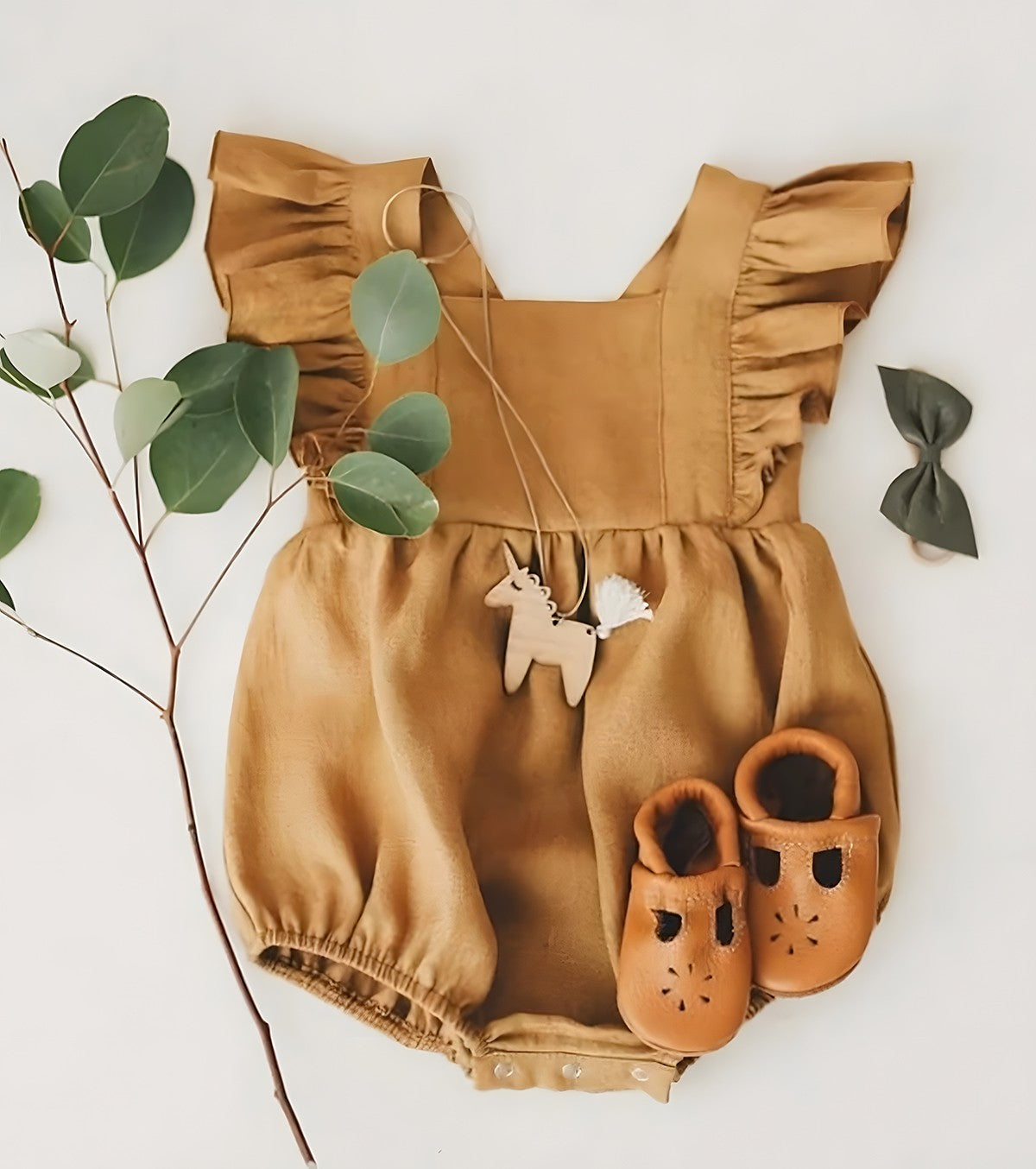 Barboteuse à volants - moutarde