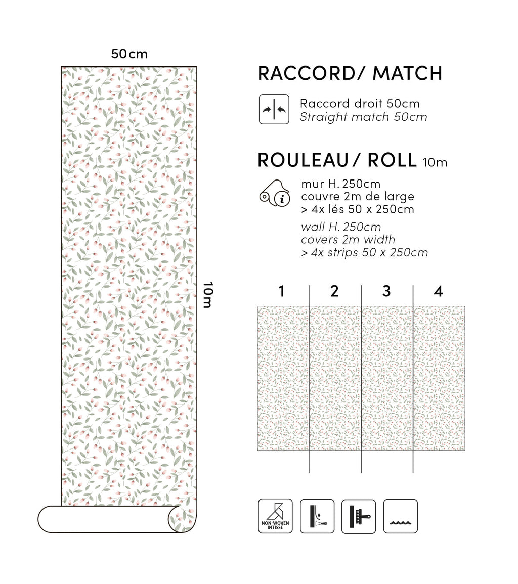 EDEN - Papier peint enfant - Boutons de fleurs