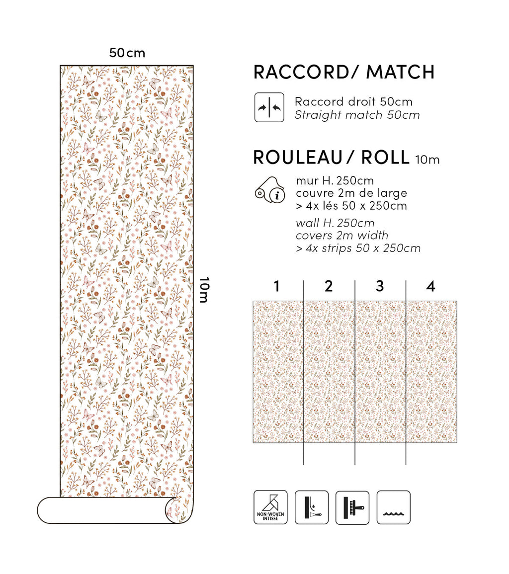 COCCINELLA - Papier peint enfant - Papillons et fleurs