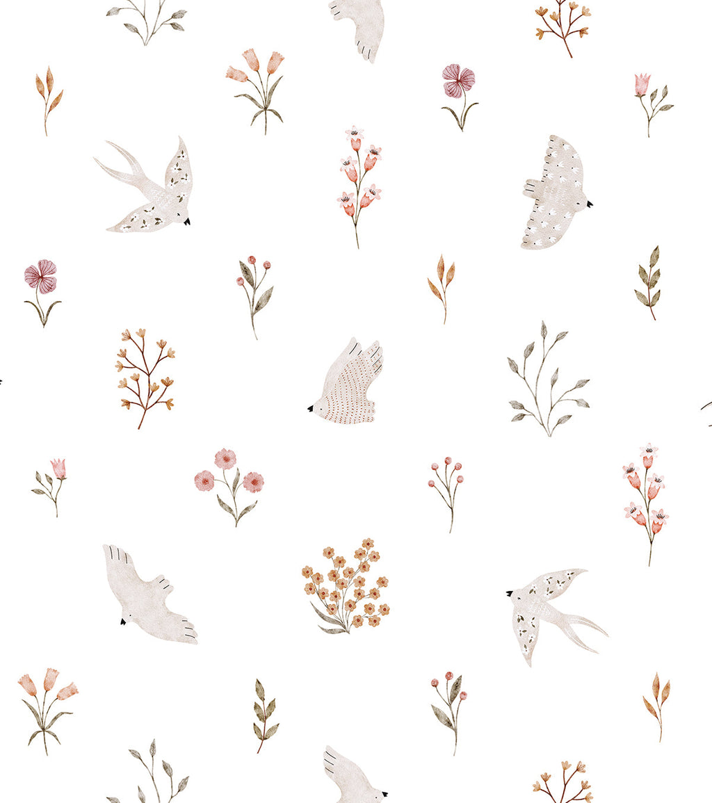 COCCINELLA - Papier peint enfant - Hirondelles et fleurs