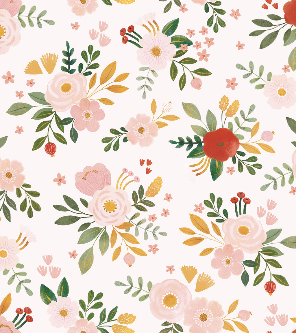 ALYSSE – Échantillon papier peint fleurs rose clair
