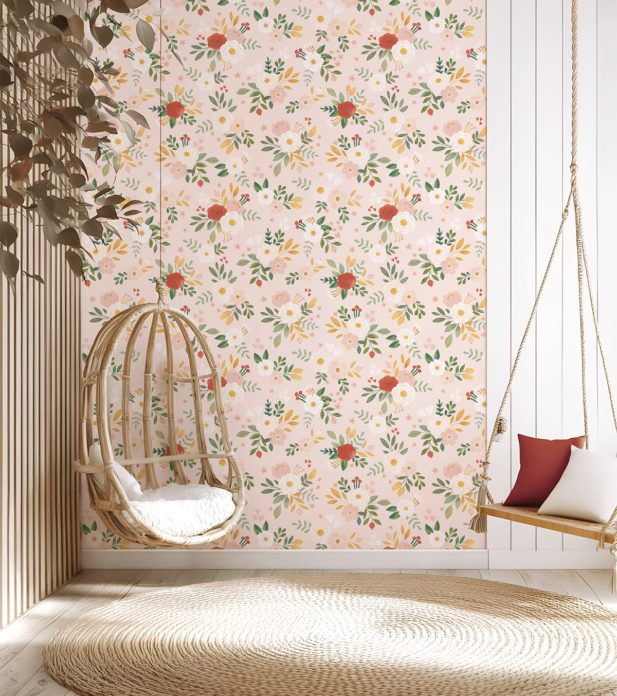 ALYSSE - Papier peint floral et oiseaux