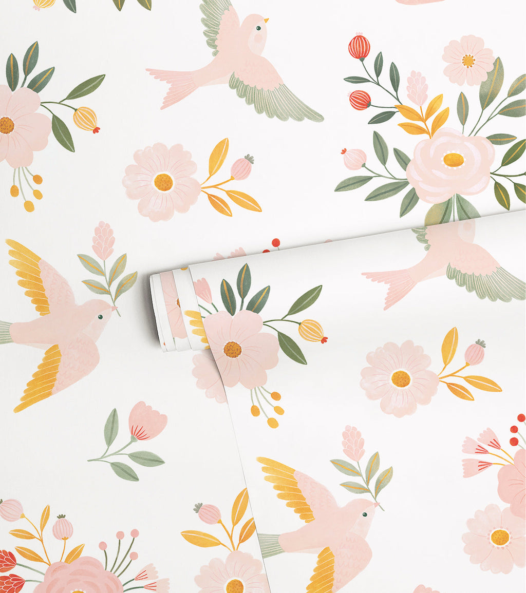 ALYSSE - Papier peint fleurs et oiseaux