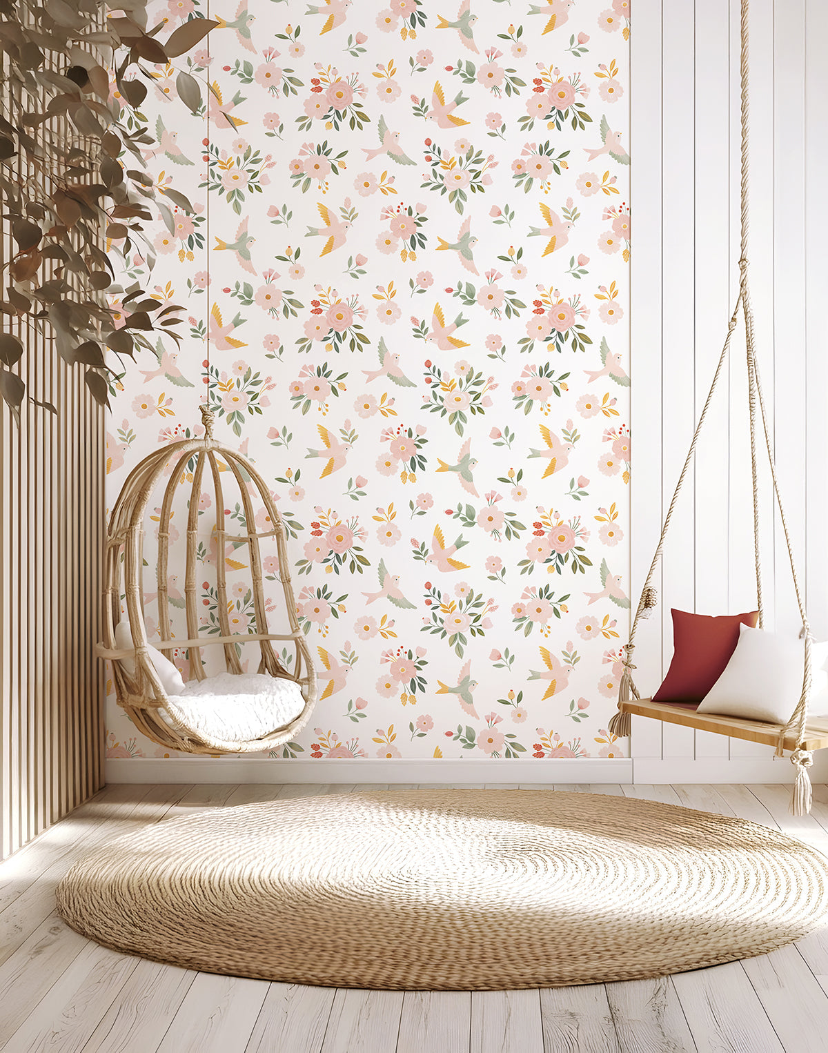 ALYSSE - Papier peint fleurs et oiseaux