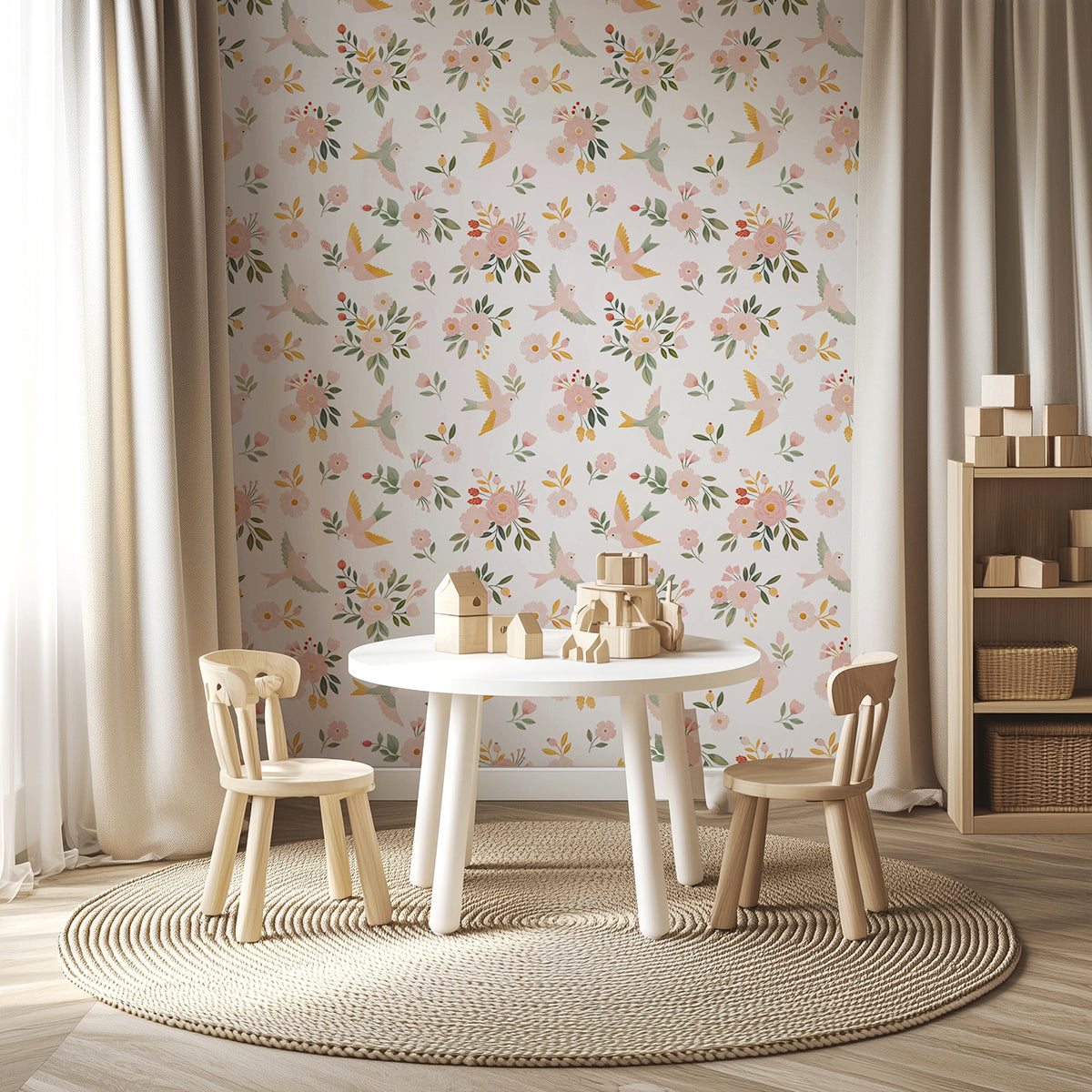 ALYSSE - Papier peint fleurs et oiseaux