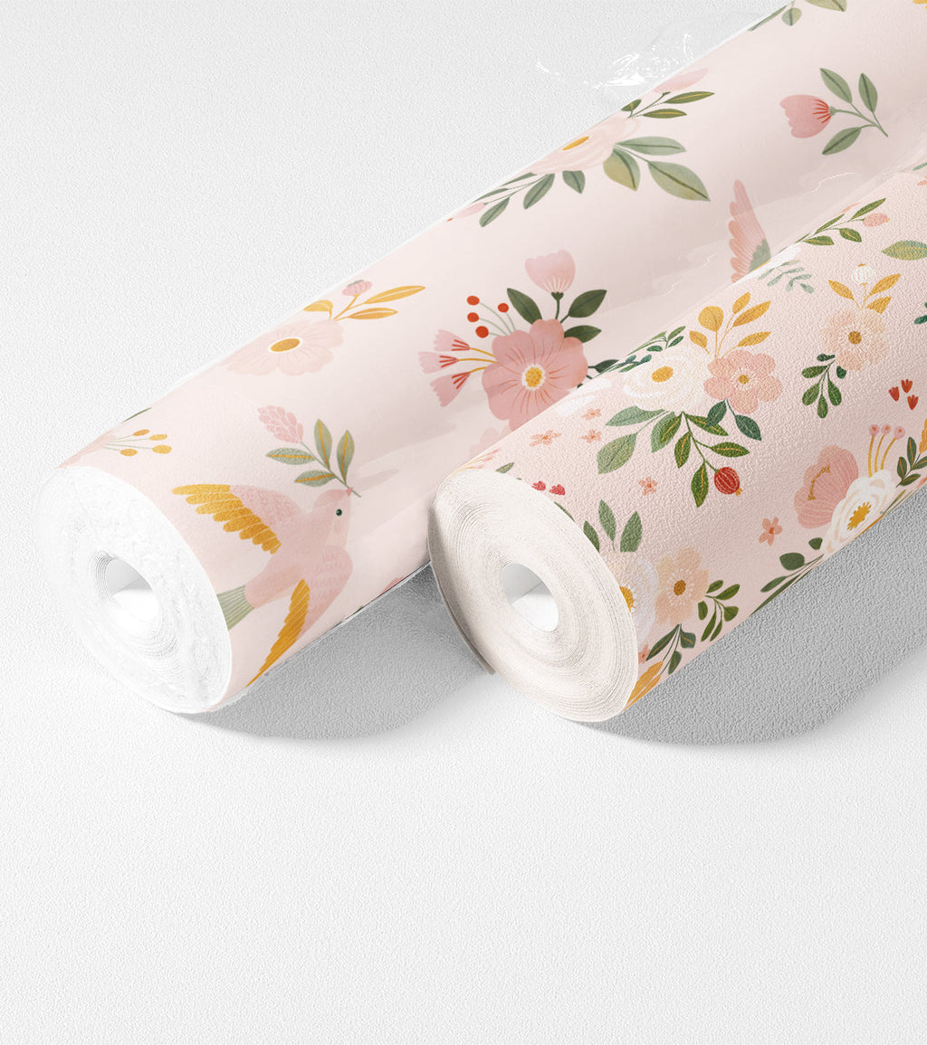 ALYSSE - Papier peint fleurs et oiseaux