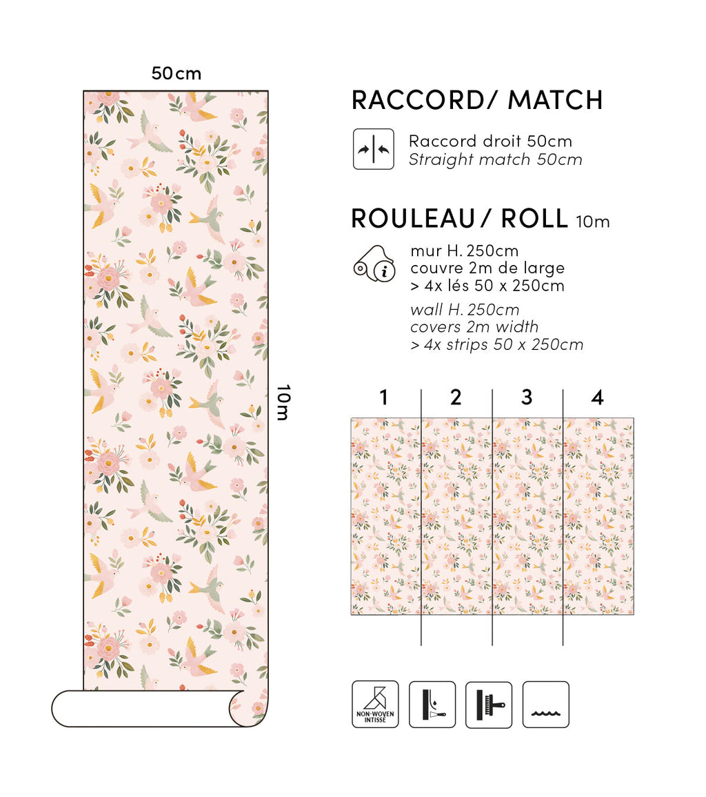 ALYSSE - Papier peint fleurs et oiseaux