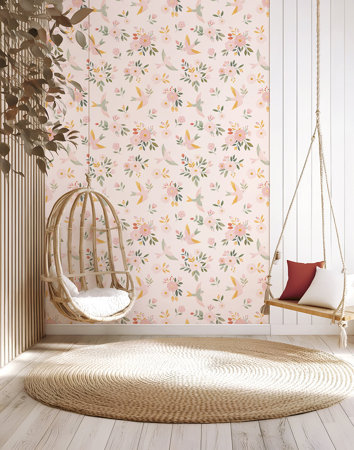 ALYSSE - Papier peint fleurs et oiseaux