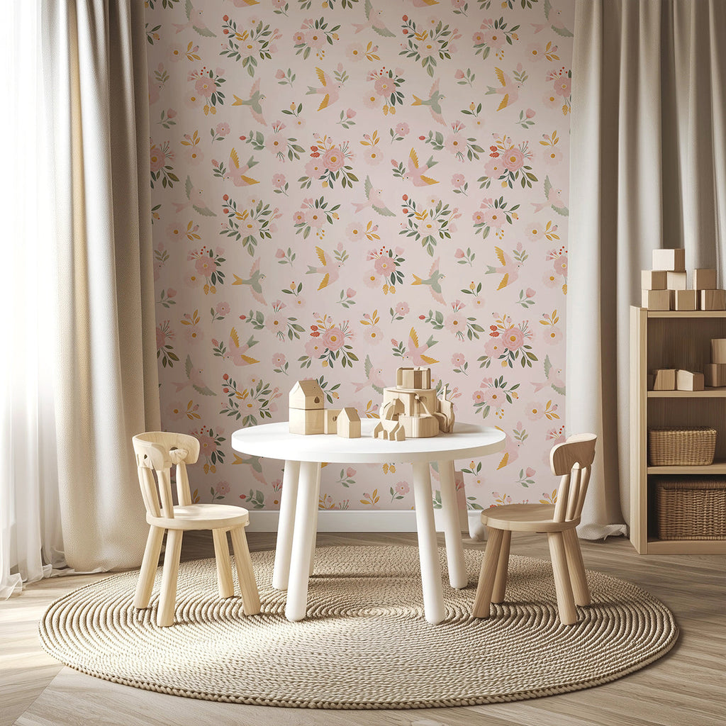 ALYSSE - Papier peint fleurs et oiseaux