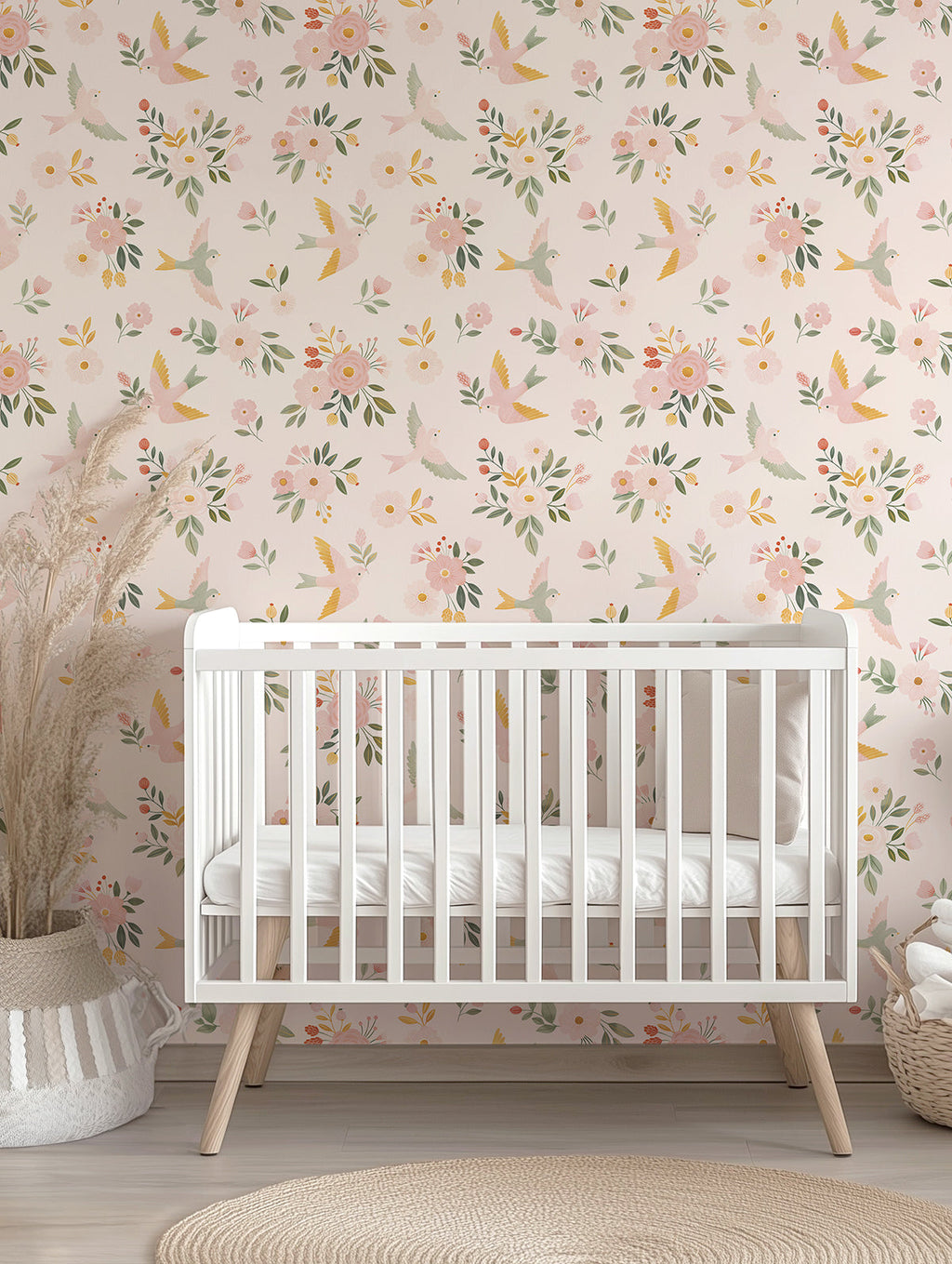 ALYSSE - Papier peint fleurs et oiseaux