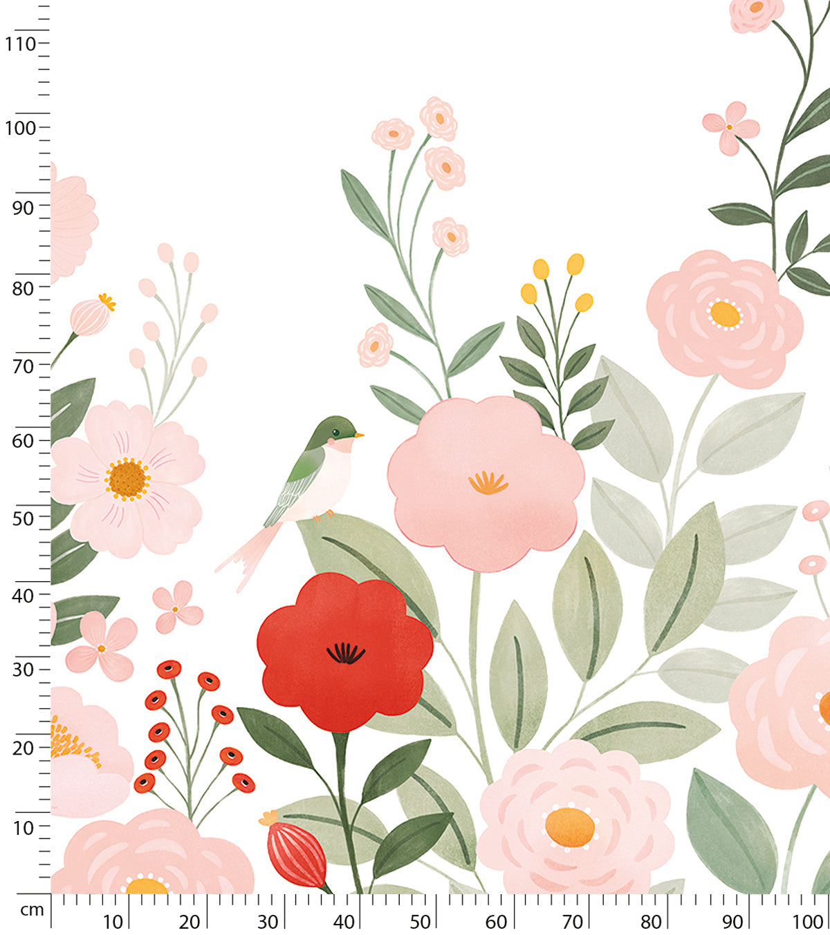 ALYSSE - Papier peint décor fleurs et oiseaux fond blanc