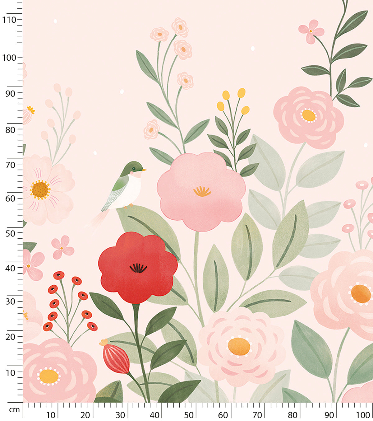 ALYSSE - Papier peint décor fleurs et oiseaux fond rose