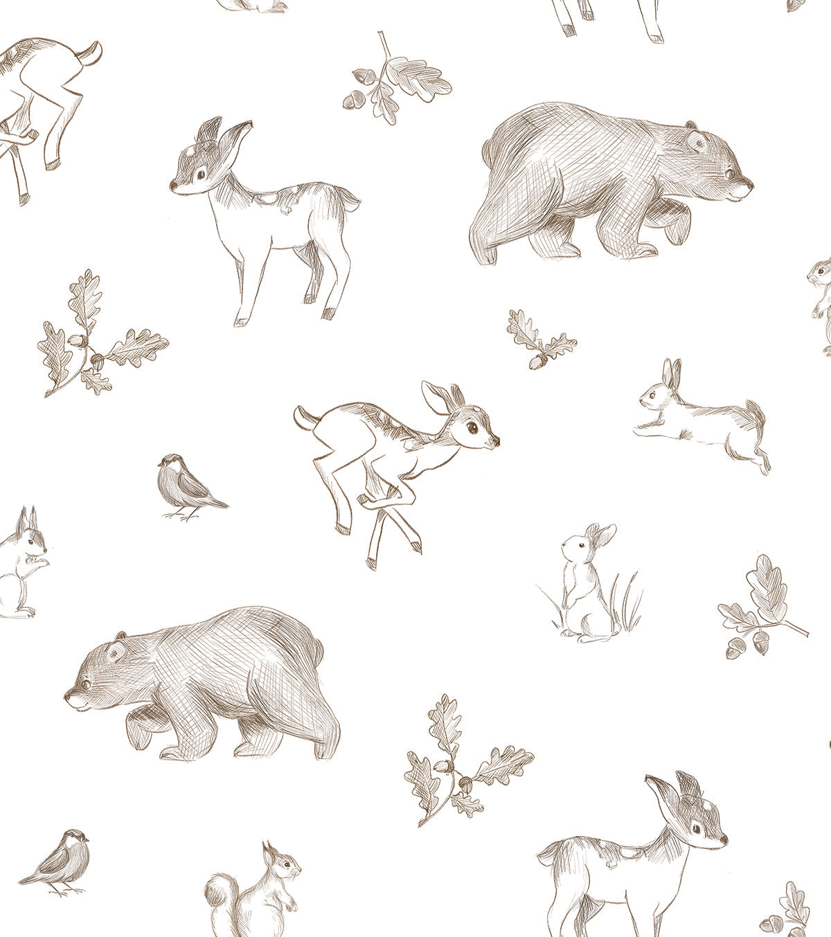 NATURAL - Échantillon papier peint animaux de la forêt sepia