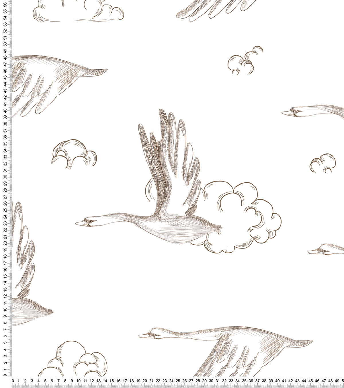 NATURAL - Échantillon papier peint oies et nuages sépia