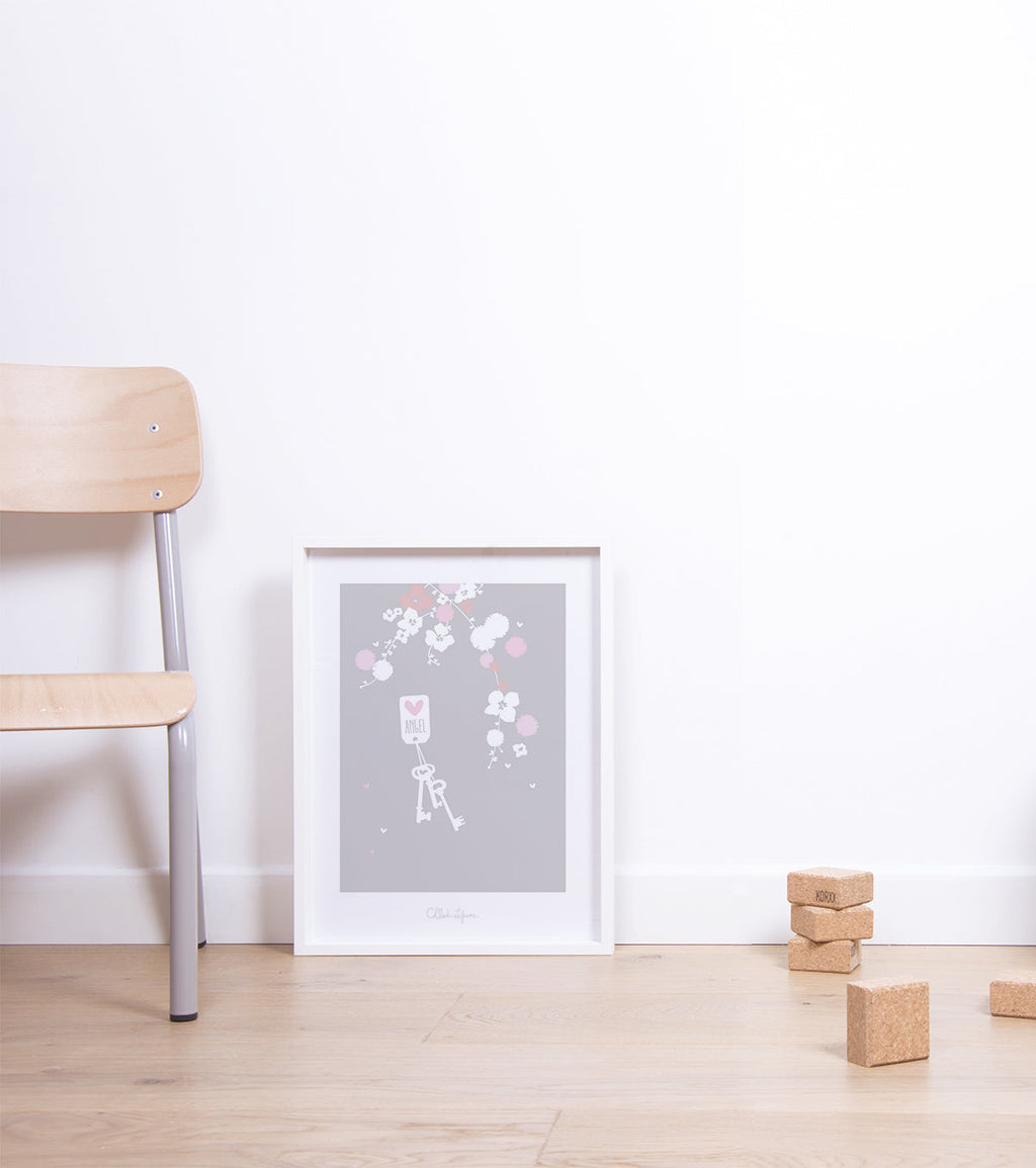 ANGEL - Affiche enfant - Fleurs (rose et blanc)