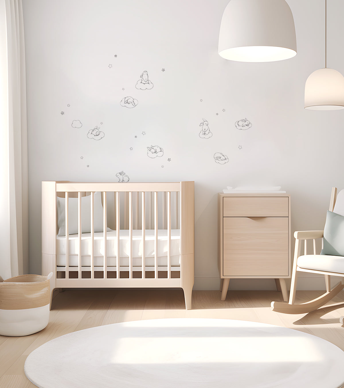 BUNNY - Stickers muraux - Lapins, nuages et étoiles